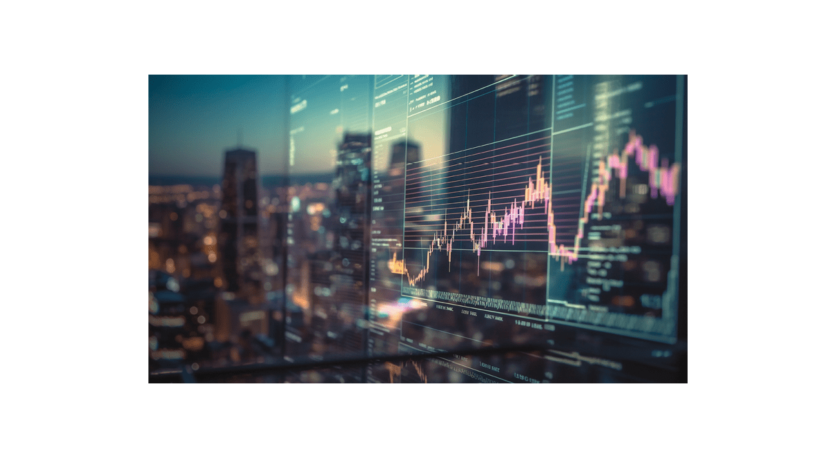 Glowing skyscraper skyline shows prosperous financial growth generated by artificial intelligence